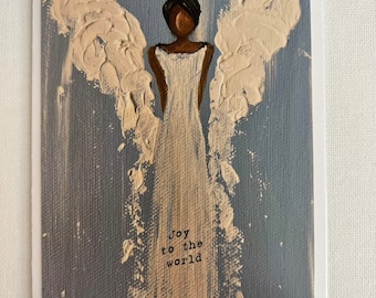 African American Angel Christmas card with "Joy to the World” wording