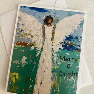 Angel Christmas card on quality paper stock with Merry &Bright wording. image 3