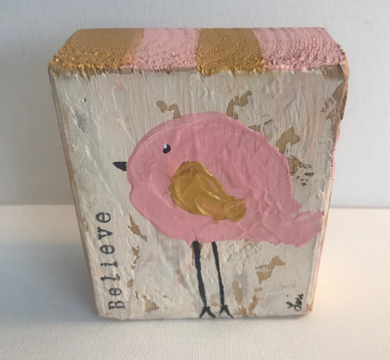 Whimsical Bird Wood Block Art Etsy