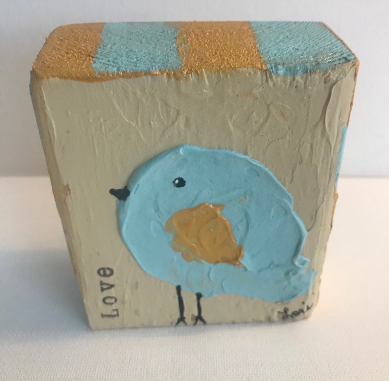 Whimsical Bird Wood Block Art Etsy
