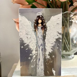 Angel art print on wood block