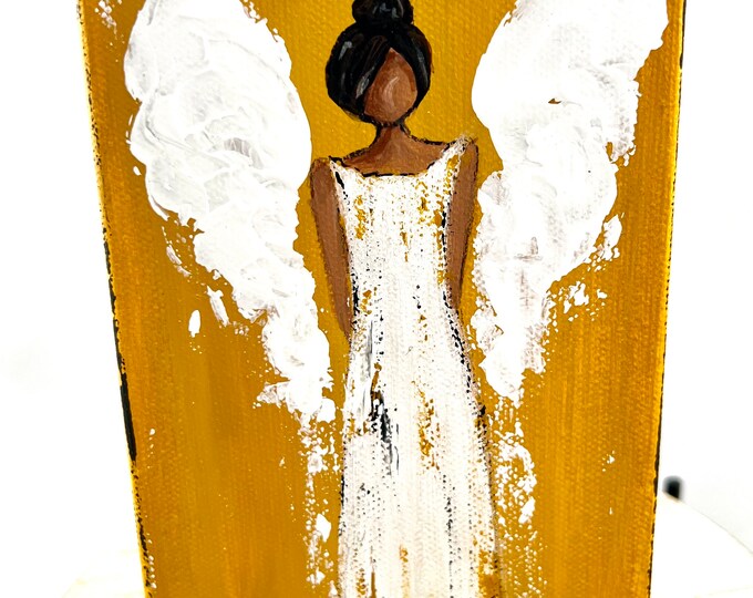 Original African American Angel Painting on 4x6 Gallerywrapped Canvas