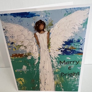 Angel Christmas card on quality paper stock with Merry &Bright wording. image 4