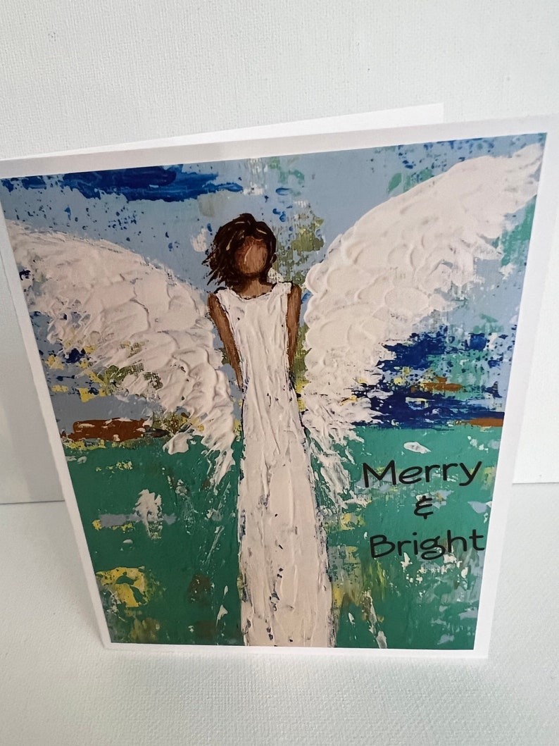 Angel Christmas card on quality paper stock with Merry &Bright wording. image 4