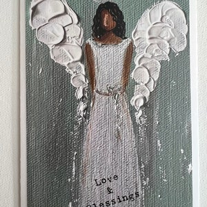 African American Angel Christmas card with &quot;Love & Blessings” wording