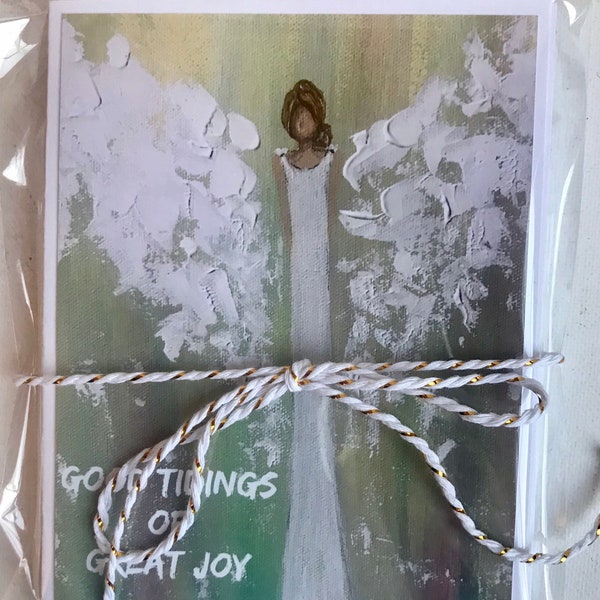 Set of Angel Holiday Greeting Cards includes 4 various angel artwork with Holiday wording