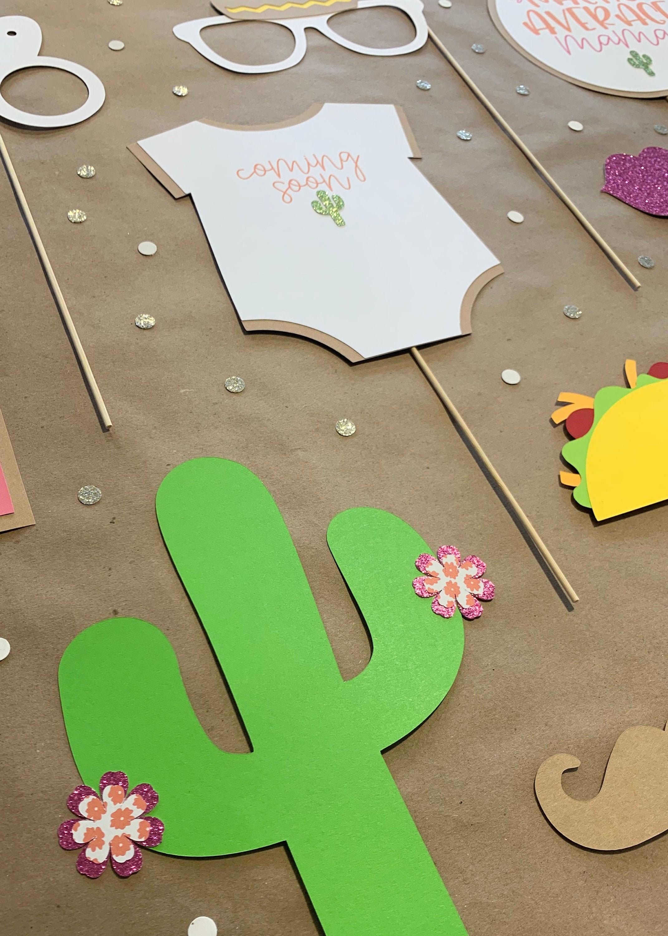 Mexican Fiesta Baby Shower Fully Assembled Photo Booth props Nacho Average Mom Cactus theme photo booth props Baby Shower