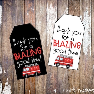 Fire Truck birthday party favor thank you tags - fire truck birthday- firefighter birthday party