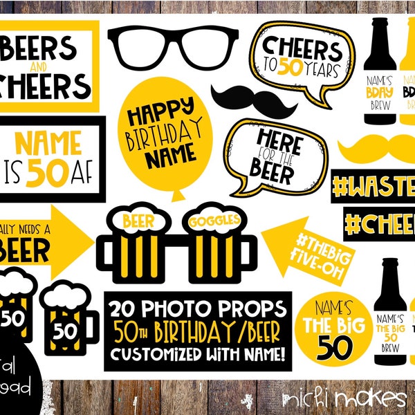 50th Birthday Printable Photo Props - Etsy