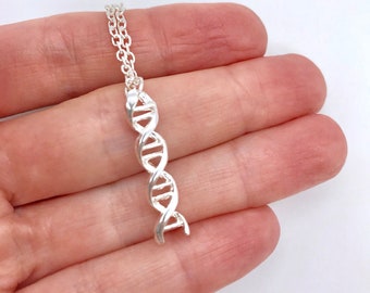 DNA Necklace Biology Science Necklace Science Gift DNA Strand Double Helix Biology Student Medical Student Gift Nurse Doctor Silver