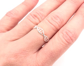 925 Sterling Silver Double Helix DNA Structure Open Ring Adjustable Size Science Jewelry Science Jewellery Biology Student Gift Graduation