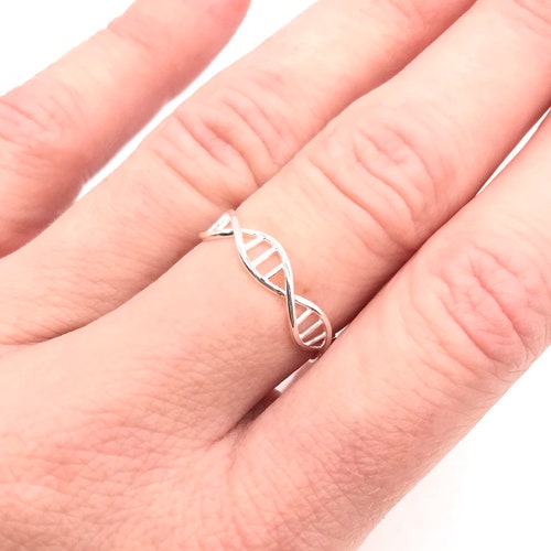 925 Sterling Silver Double Helix DNA Structure Open Ring Etsy