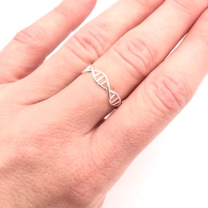 925 Sterling Silver Double Helix DNA Structure Open Ring Adjustable Size Science Jewelry Science Jewellery Biology Student Gift Graduation