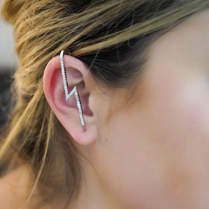 CZ Lightning Bolt Ear Cuff Ear Wrap Silver Ear Pin Gold Ear Pin Edgy Pin Hook Cuff Ear Jacket Climber Ear Hook Butterfly Long Ear Pin Bowtie