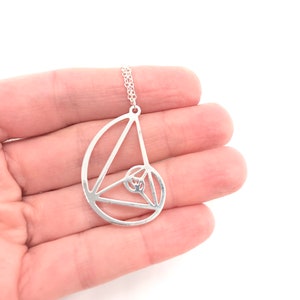 Fibonacci Golden Spiral Necklace *Math Jewelry Wearable Mathematics Irrational Jewelry Math Necklace Geometry Ratio Necklace Silver