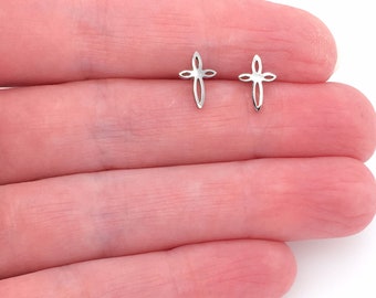 Pendientes de cruz pequeña Pendientes de cruz pequeña Pendientes de cruz minimalistas Pendientes de cruz simple con giro de Jesús Pendientes de fe cristiana de plata