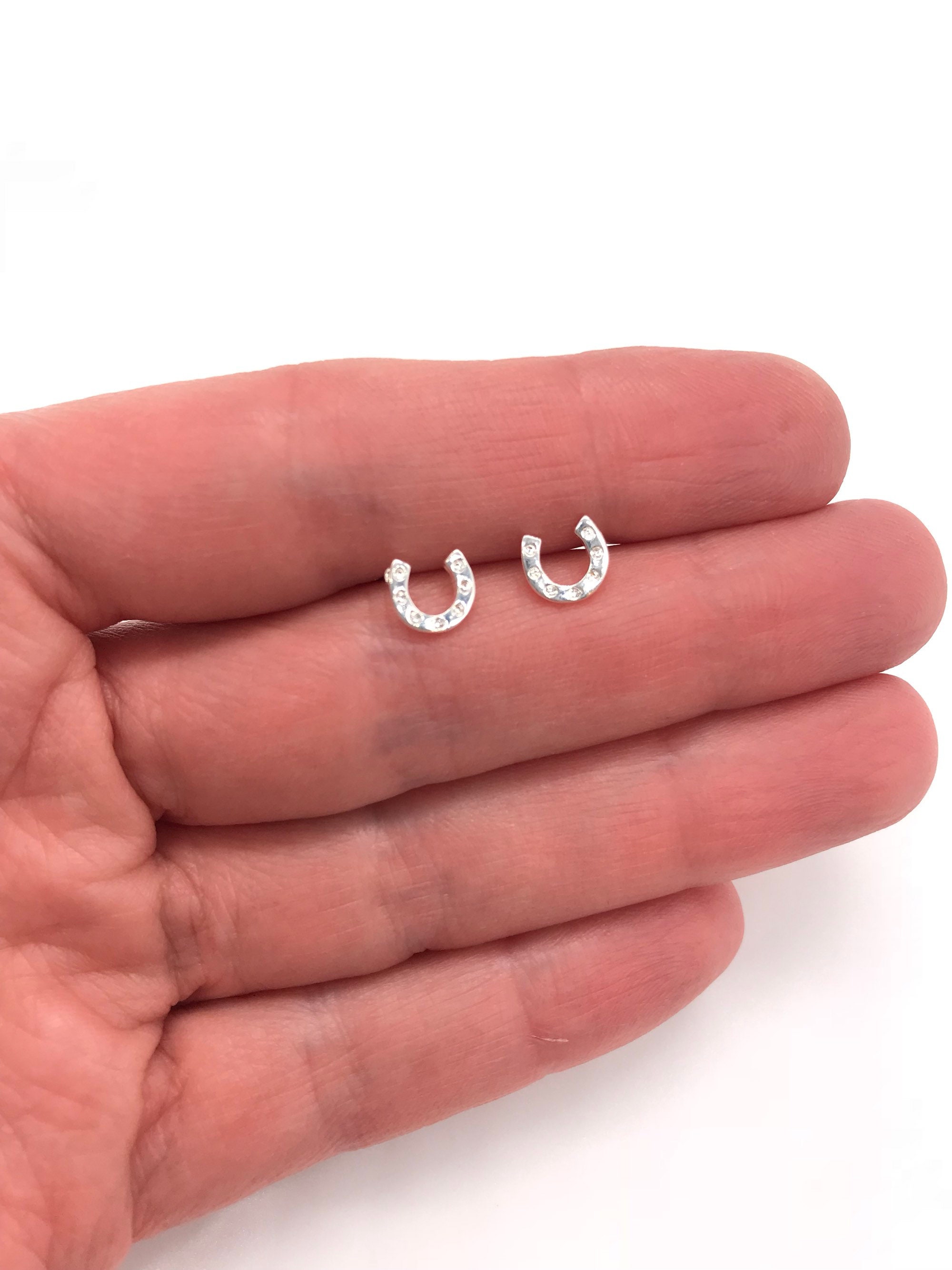 925 Sterling Silver Tiny Horseshoe Stud Earrings Equestrian Etsy