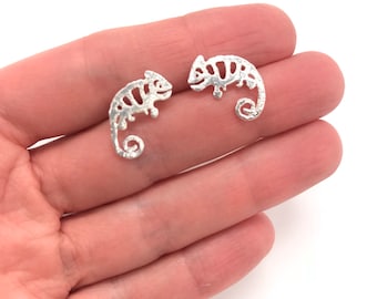 Chameleon Earrings Silver Iguana Earrings Chameleon Jewelry Reptile Earrings Reptile Jewelry Iguana Studs Chameleon Studs Silver