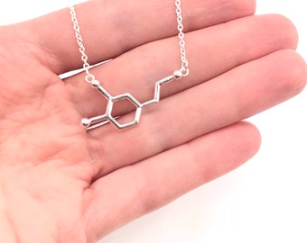 Dopamine Molecule Necklace Chemistry Necklace Hormone Dopamine Biochemistry Molecule Biology Student Gift Science Jewelry Silver