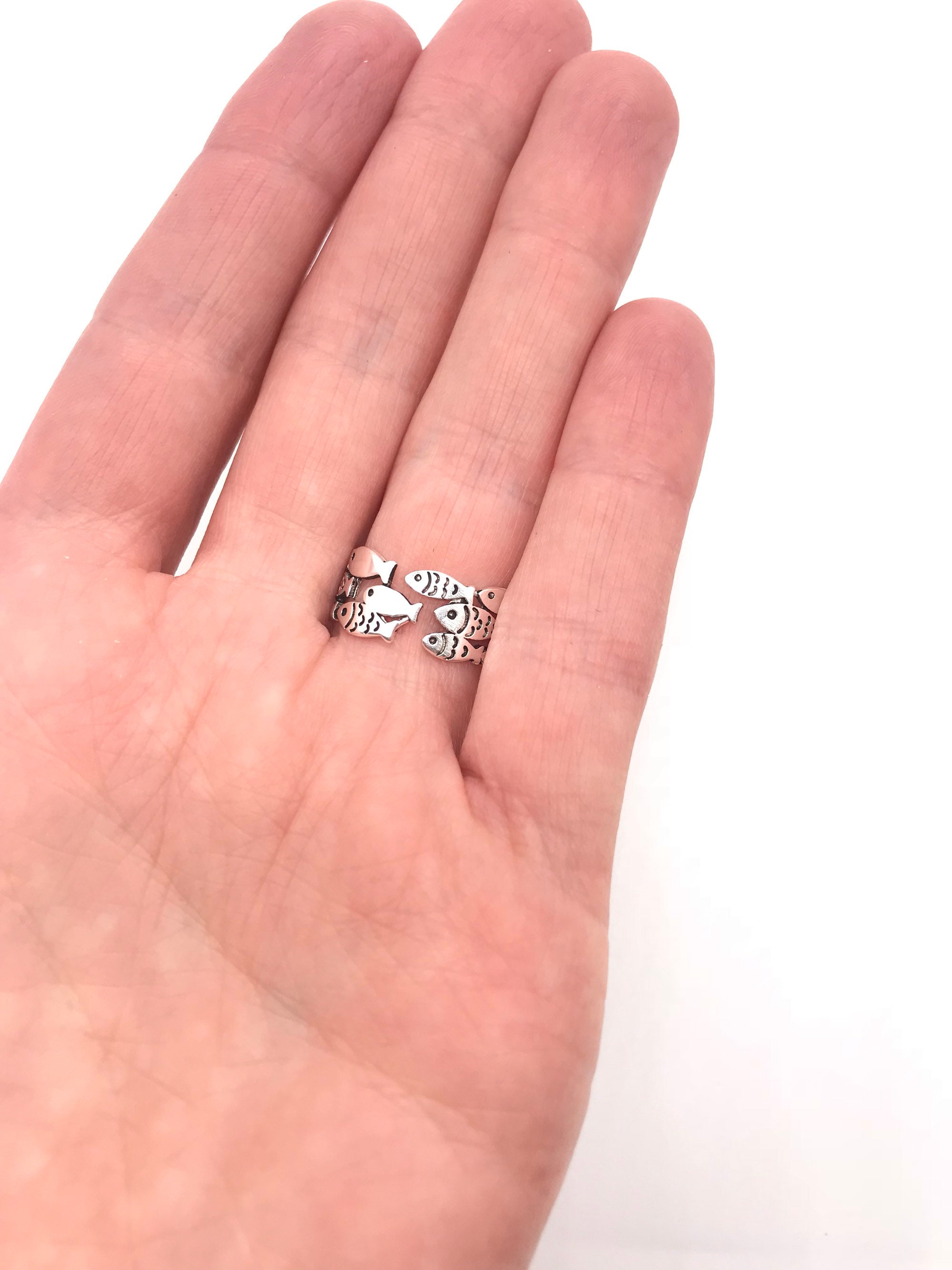 925 Sterling Silver Layered Fish Ring Patterned Fish Ring Etsy