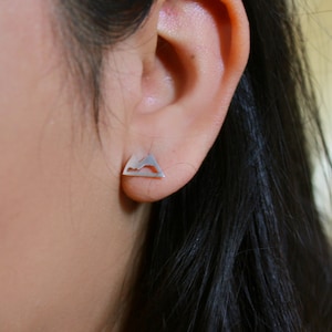 Mountain Earrings Mountain Range Earrings Mountain Peak Snow Peak Minimalist Stud Earrings Post Earrings Skiing Ski Nature Rose Gold Silver