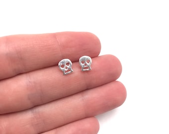 Tiny Skull Stud Earrings Skull Earrings Small Skull Earrings Skeleton Jewelry Halloween Skull & Crossbones Day of the Dead Silver Rose Gold