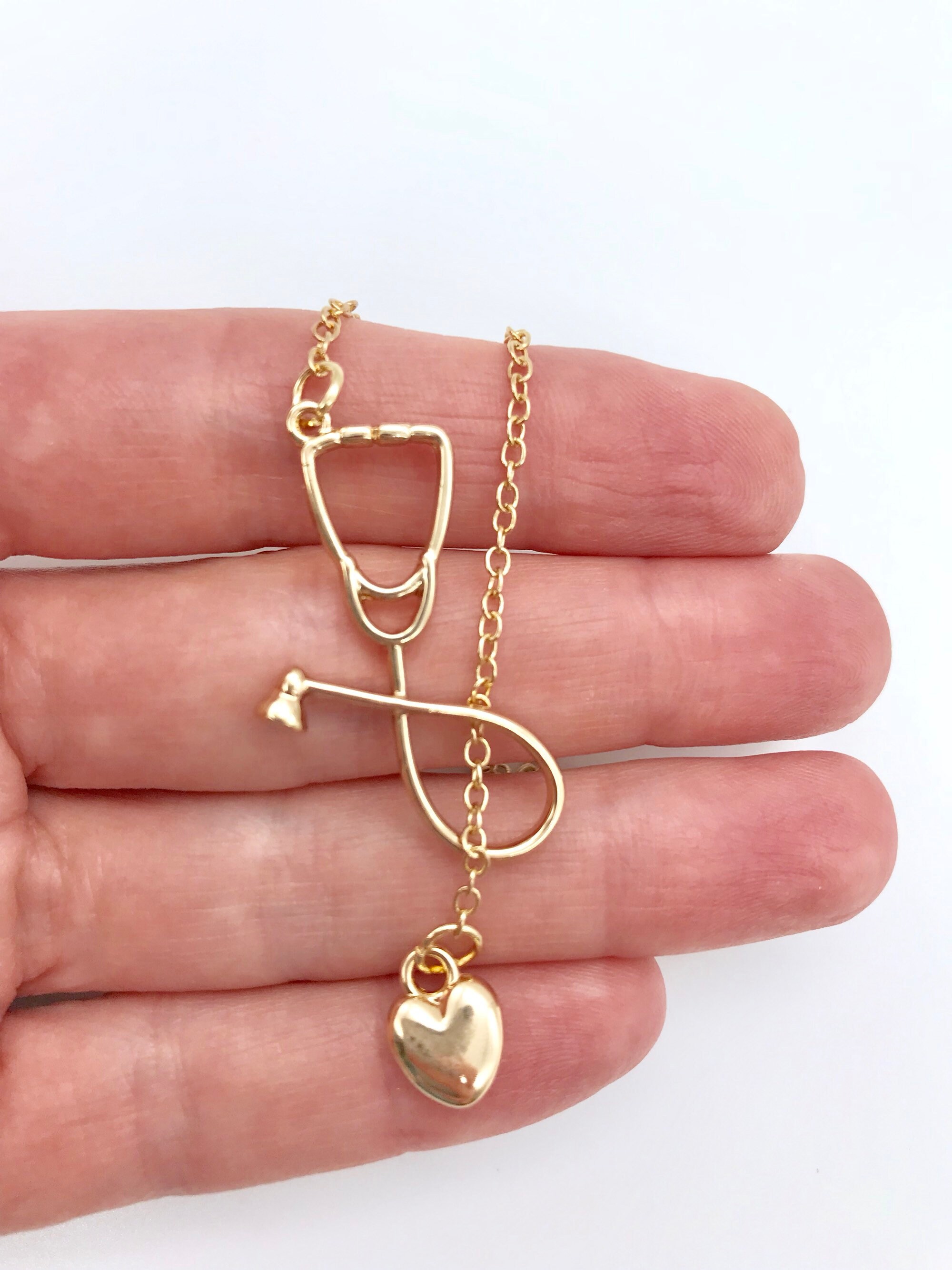 14k Gold Stethoscope Necklace Nurse Necklace RN Doctor MD Etsy