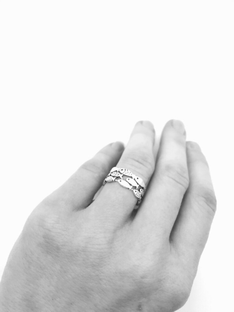 925 Sterling Silver Layered Fish Ring Patterned Fish Ring Etsy