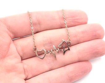 Horse Heartbeat Necklace Love Horses Necklace Stirrup Horse Necklace Equestrian Necklace Silver Double Stirrup Necklace Silver Rose Gold