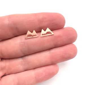 Mountain Earrings Mountain Range Earrings Mountain Peak Snow Peak Minimalist Stud Earrings Post Earrings Skiing Ski Nature Rose Gold Silver