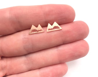 Mountain Earrings Mountain Range Earrings Mountain Peak Snow Peak Minimalist Stud Earrings Post Earrings Skiing Ski Nature Rose Gold Silver