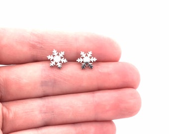 Snowflake Earrings Tiny Snowflake Studs Christmas Earrings Christmas Studs Christmas Gifts Stocking Stuffer Gift Exchange Silver Gingerbread