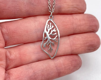 Silver Lung Necklace Cancer survivor Pulmonary Fibrosis Cystic Fibrosis Lung diseases Biology Jewelry Pulmonologist Doctor Gift Anatomy Lung
