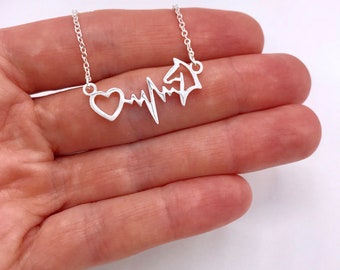 Pferd Herzschlag Halskette Liebe Pferde Halskette Stirrup Pferd Halskette Reiter Halskette Silber Doppel-Steigbügel Halskette Silber Rose Gold