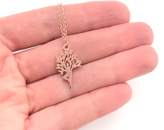 Lotus Collier Arbre de Vie Yoga Bijoux * Balance Collier Petit Pendentif Yoga Yoga Pose Vriksasana Méditation Balance Argent Or Rose