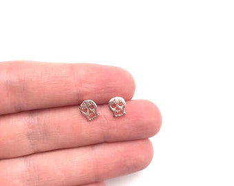 Tiny Skull Stud Earrings Skull Earrings Small Skull Earrings Skeleton Jewelry Halloween Skull & Crossbones Day of the Dead Silver Rose Gold