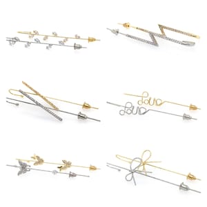 Silver Ear Cuff Ear Wrap Silver Ear Pin Gold Ear Cuff Gold Ear Pin Edgy Pin Hook Cuff Ear Jacket Climber Ear Hook Butterfly Long Ear Pin