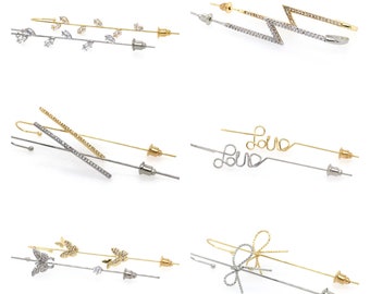 Silver Ear Cuff Ear Wrap Silver Ear Pin Gold Ear Cuff Gold Ear Pin Edgy Pin Hook Cuff Ear Jacket Climber Ear Hook Butterfly Long Ear Pin