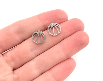 Boucles d'oreilles basket-ball cadeau entraîneur de basket-ball clous de basket-ball bijoux en argent sterling bijoux de sport cadeau joueur de basket-ball argent