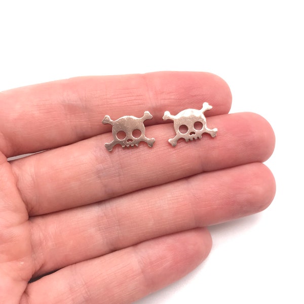 Skull Stud Earrings Skull Earrings Small Skull Earrings Skeleton Jewelry Halloween Skull and Crossbones Day of the Dead 14k Silver Rose Gold