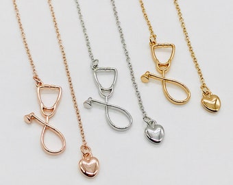 Stethoscope Necklace Nurse Necklace RN Doctor MD Graduation Gift Heart Heartbeat Necklace Lariat Stethoscope Grey&#39;s Anatomy Silver Rose Gold