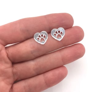 Paw Print Heart Earrings Paw Print Earrings Paw Print Studs Pawprint Earrings Pet Heart Earrings Small Pawprint Studs Dog Pet Loss Silver