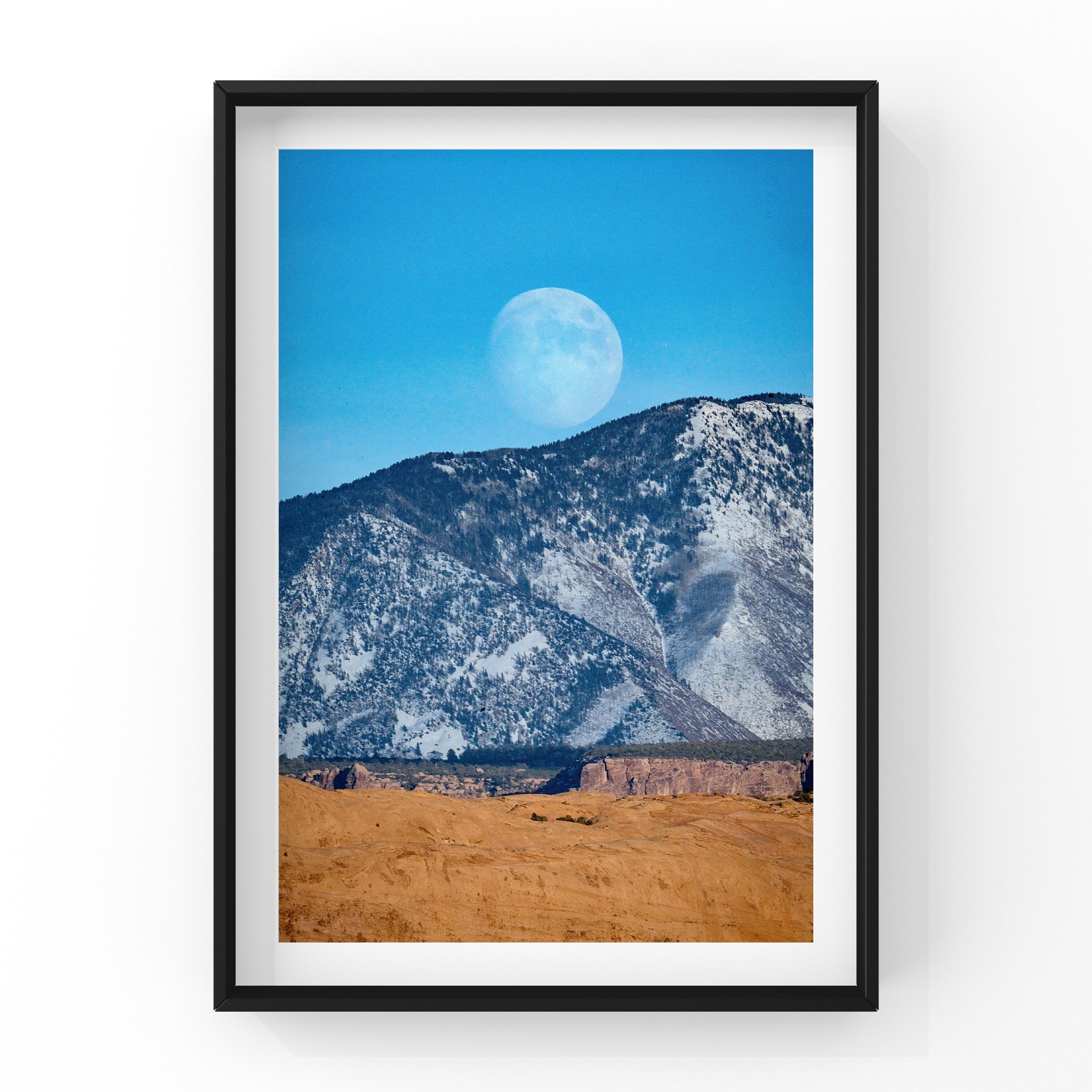 Giclée Fine Art Landscape Print, Moab Utah, Full Moon Mountain, Wall