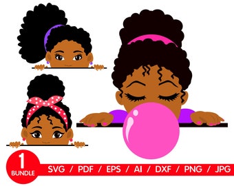 Peekaboo girl with puff afro ponytails svg Cute black African American kids Svg Dxf Eps Png cut file for Cricuе African American BP2427