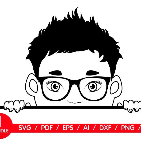 Peeking Boy Peek a boo svg files for cricut Kid vector design Mommy svg bundle Peekaboo svg cuts Glasses silhouette Boy Svg BP2447