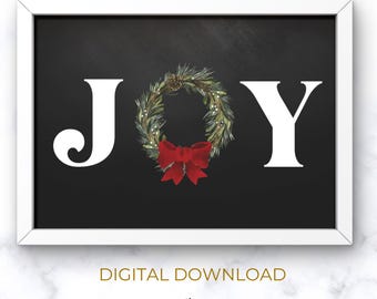 JOY Christmas Wreath Print: Holiday Wall Art (Digital Download)