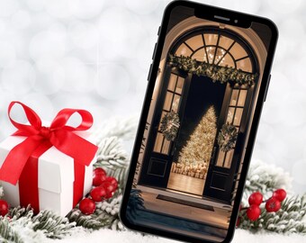 Christmas Entrance iPhone Wallpaper: Holiday Home Decor (Digital Download)