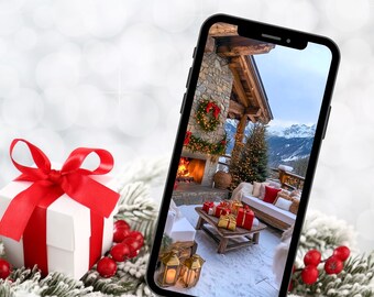 Christmas Fireplace iPhone Wallpaper: Cozy Holiday Scene (Digital Download)