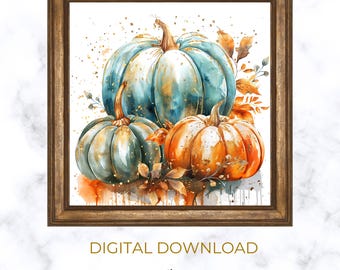 Fall-Halloween Pumpkin Watercolor Painting Print | PRINTABLE Fall-Halloween Wall Art | Fall #3