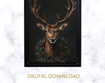 Moody Christmas Rustic Deer Print | PRINTABLE Christmas Wall Art